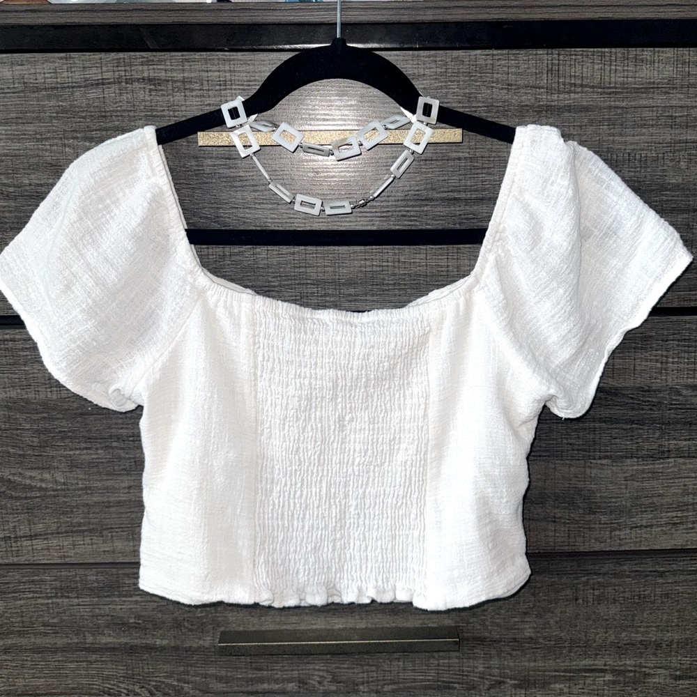 White Ruffle Crop Top - Picture 2 of 5